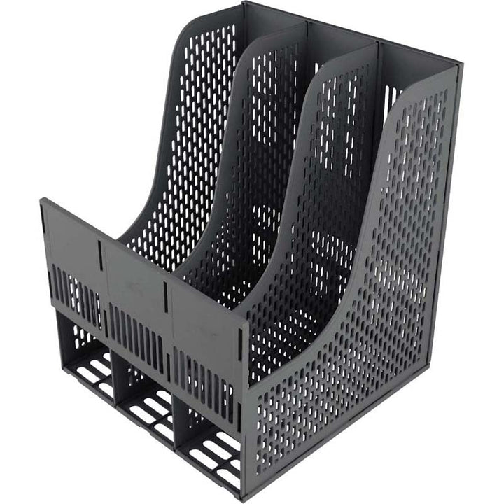 FM Magazine Holder Document 3 Grid Black Plastic