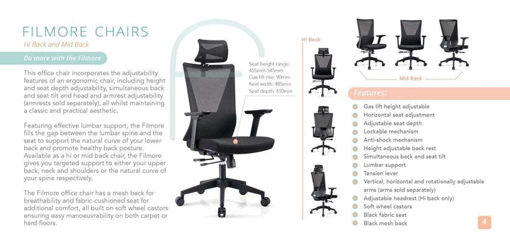 Filmore Mid Back Chair - Home Office Space NZ