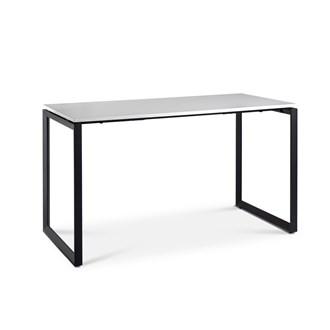 The Home Office Space NZ Jones Bar Leaner (1800 x 900) features a minimalist rectangular table with a durable melamine top and a black metal frame. With its modern design and open, airy base, it's perfect for office breakout spaces.