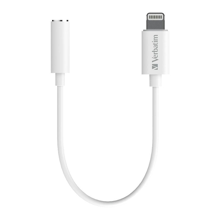 Verbatim Essentials Lightning to 3.5mm Headphone Jack 10cm White - Home Office Space NZ